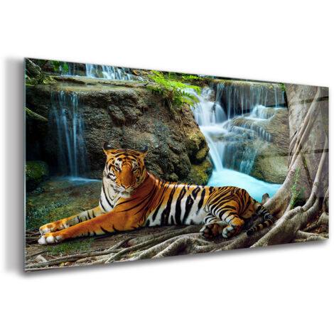 Tableau sur verre – 120 x 60 cm - Tableau mural décoratif - Verre Décorative - Cascade de La Jungle (1/5)