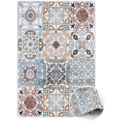 Tapis Vinyl PVC Antidérapant pour Chambre et Cuisine - Carreaux portugais - 80x120 cm (1/5)