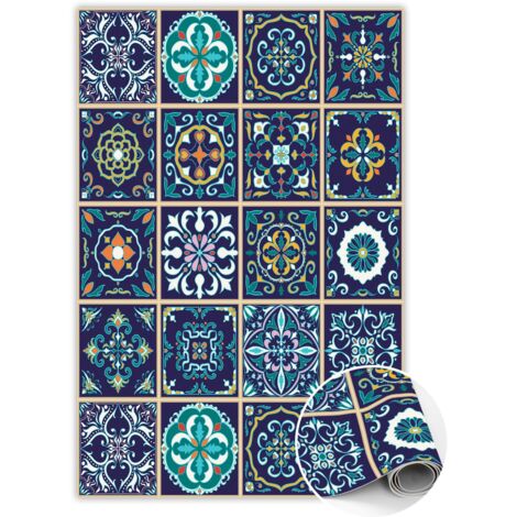 Tapis Vinyl PVC Antidérapant pour Chambre et Cuisine - Carreaux portugais - 80x120 cm (1/5)