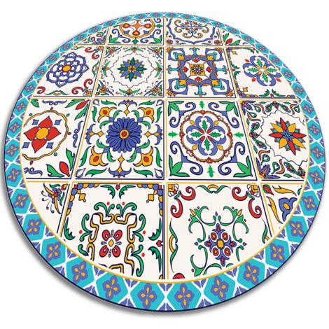 Tapis PVC Rond Vinyle pour Salon et Cuisine - Carreaux portugais - ⌀fi120 cm (1/5)