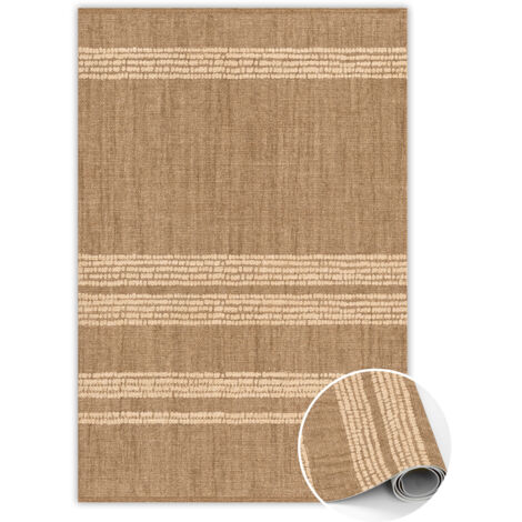 Tapis En Vinyle Rectangulaire, Parfait pour Cuisine et Salon - Beige avec des lignes - 150x225 cm (1/5)