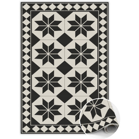 Tapis Vinyl de Cuisine et Chambre en PVC - Étoiles noires et blanches - 140x210 cm