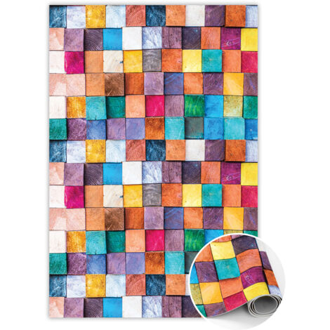 Tapis rectangulaire en vinyle 100x150 cm – Résistant aux taches et à l'humidité – Design assiettes en bois pour salon et cuisine