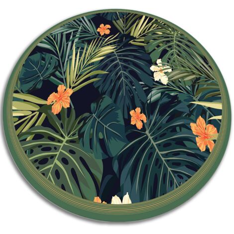 Tapis PVC Rond Vinyle pour Salon et Cuisine - Feuilles tropicales - ⌀fi120 cm (1/5)