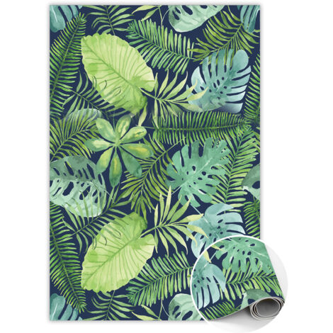 Tapis Vinyl de Cuisine et Chambre en PVC - Feuilles tropicales - 140x210 cm