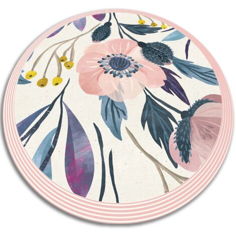 Tapis de protection de sol pour Cuisine et Chambre - Fleurs - ⌀fi90 cm (1/5)