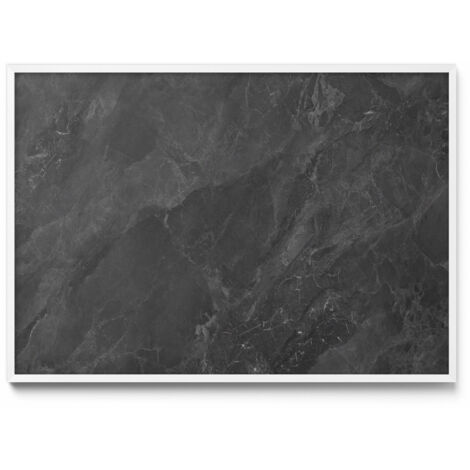 Tableau Magnétique en Métal Tableau pour Magnet - Motif Structure en pierre foncée - Minimaliste - Cadre Blanc - 100x70 cm - Plaque Magnétique
