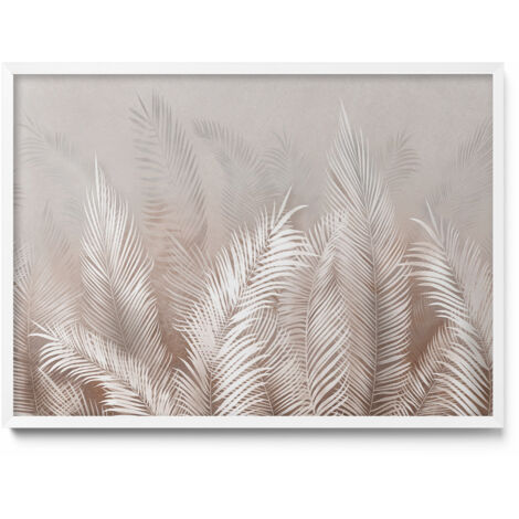Tableau Magnétique en Métal Tableau pour Magnet - Motif Feuilles bohèmes naturelles - Minimaliste - Cadre Blanc - 70x50 cm - Plaque Magnétique