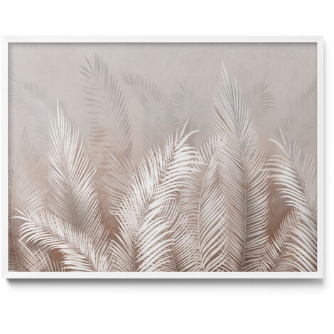Tableau Magnétique en Métal Tableau pour Magnet - Motif Feuilles bohèmes naturelles - Minimaliste - Cadre Blanc - 80x60 cm - Plaque Magnétique
