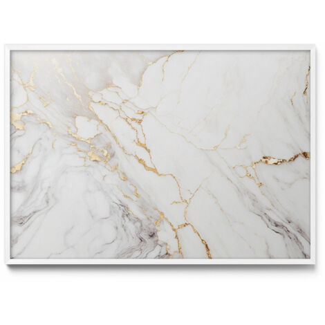 Tableau Magnétique en Métal Tableau pour Magnet - Motif Pierre marbrée élégante - Minimaliste - Cadre Blanc - 100x70 cm - Plaque Magnétique