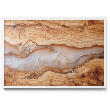 Tableau Magnétique en Métal Tableau pour Magnet - Motif Structure en bois avec résine - Minimaliste - Cadre Blanc - 60x40 cm - Plaque Magnétique (1/5)