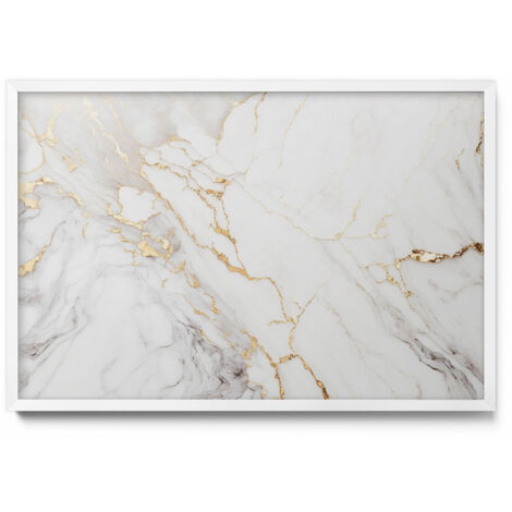 Tableau Magnétique en Métal Tableau pour Magnet - Motif Pierre marbrée élégante - Minimaliste - Cadre Blanc - 60x40 cm - Plaque Magnétique