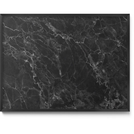 Tableau Magnétique en Métal pour Aimants - Motif Marbre noir élégant - Minimaliste - Cadre Noir - 80x60 cm - Tableau Métallique Aimanté