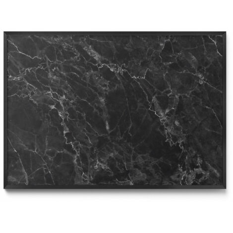 Tableau Magnétique en Métal pour Aimants - Motif Marbre noir élégant - Minimaliste - Cadre Noir - 100x70 cm - Tableau Métallique Aimanté