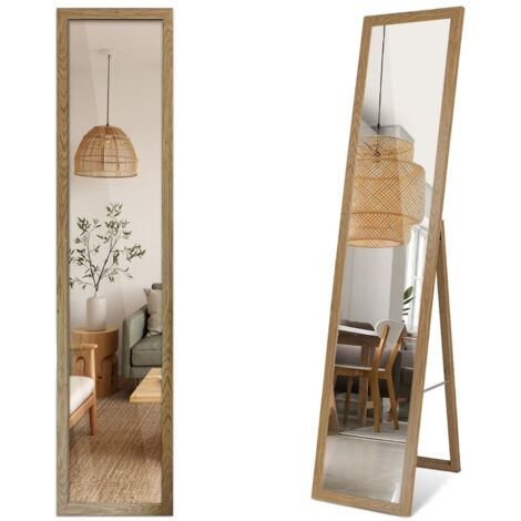 Miroir sur Pied, Miroir Vertical Pleine Longueur, Rectangulaire Grand Miroir de Sol - Chambre à Coucher, Salon - (35 cm x 156 cm) - Cadre Imitation Bois