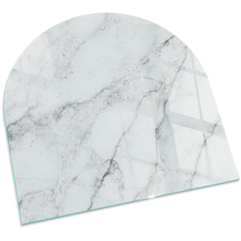 Plaque Carrée de cheminée en verre trempé protection du sol contre les étincelles Motif marbré avec veines 100x100 cm