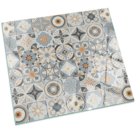 Plaque en verre trempé avec impression décorative Protection de sol sous cheminée Motifs mosaïques sur carreaux Carrée 60x60 cm