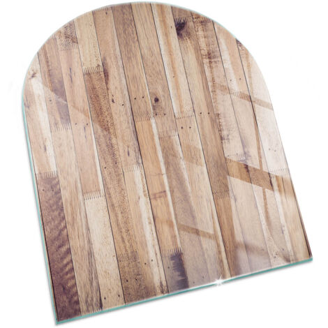 Plaque Rectangulaire en verre trempé décorative de sol avec impression sous cheminée Planches de bois disposées 80x70 cm (1/5)