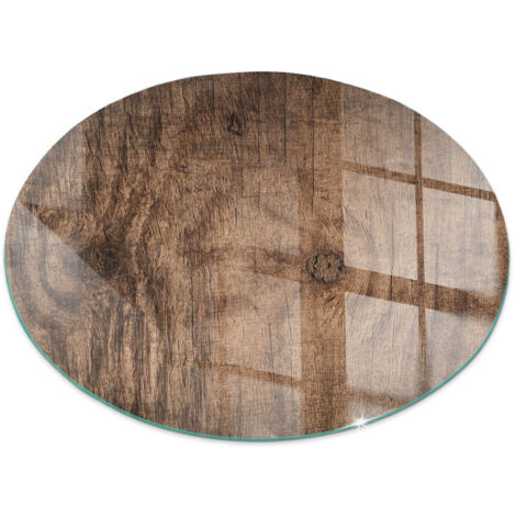 Plaque de cheminée en verre trempé protection du sol contre les étincelles Motif de bois naturel Ronde fi 50 cm (1/5)