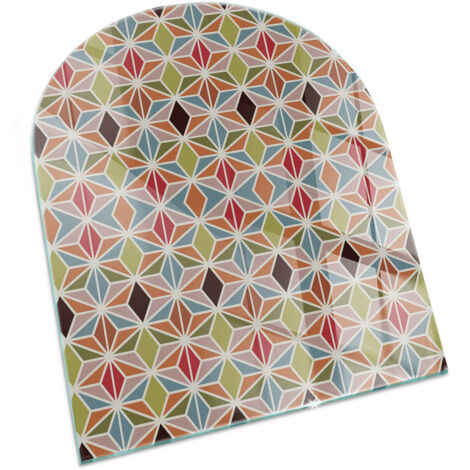 Décorative Plaque Rectangulaire de protection de sol en verre trempé pour cheminée ou poêle moderne Motifs polygonaux en grille 80x70 cm