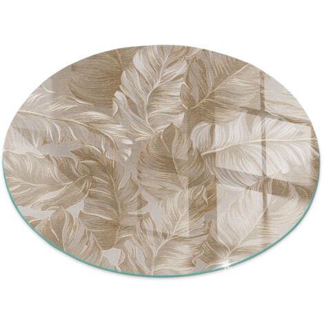 Plaque ronde de sol pour cheminée en verre trempé avec impression Feuilles en motifs subtils Ronde fi 90 (1/5)