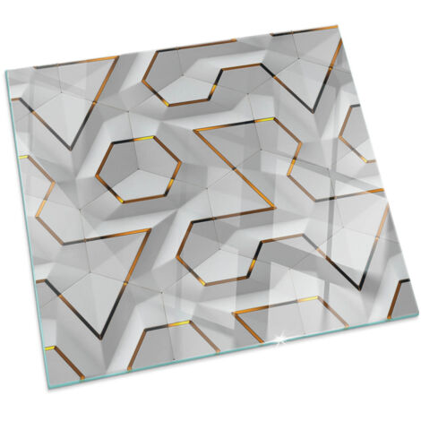 Plaque de cheminée en verre trempé protection du sol contre les étincelles Motif géométrique 3D Carrée 50x50 cm (1/5)