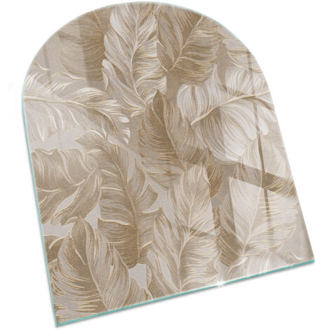 Plaque Rectangulaire de protection en verre trempé pour cheminée protection contre les étincelles Feuilles en motifs subtils 80x70 cm
