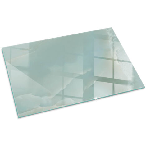 Plaque Rectangulaire de sol pour cheminée en verre trempé avec impression Motif marbre délicat 100x70 cm (1/5)