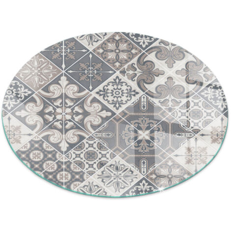 Plaque de protection de sol en verre trempé pour cheminée et poêle à bois pare-feu contre les étincelles Motif mosaïque décoratif Ronde fi 50 cm (1/5)