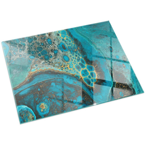 Plaque Rectangulaire en verre trempé décorative de protection avec impression pour salon pour cheminée Motif organique abstrait 60x40 cm