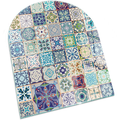 Plaque Rectangulaire de protection de sol en verre pour cheminée ou poêle moderne anti-chaleur et étincelles Motifs mosaïques sur carreaux 80x70 cm