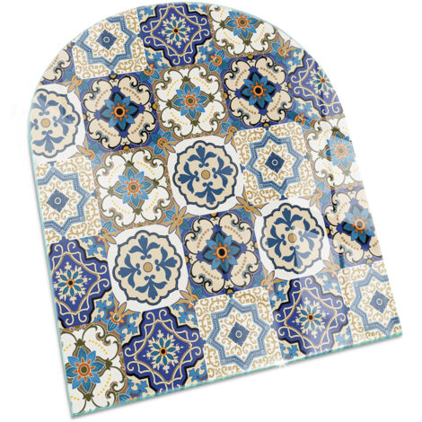 Plaque Rectangulaire de cheminée en verre trempé protection du sol contre les étincelles Motif mosaïque avec fleurs 80x70 cm