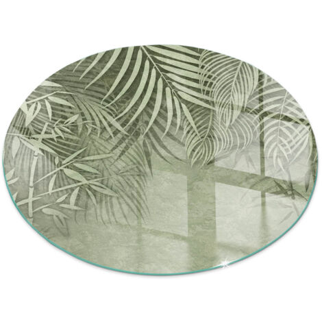 Plaque ronde en verre trempé pour cheminée indépendante de sol avec impression Feuilles tropicales en arrière-plan Ronde fi 80 (1/5)