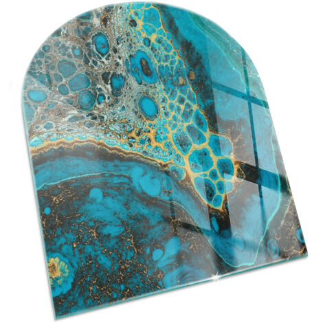 Plaque Rectangulaire de protection de sol en verre trempé pour cheminée et poêle à bois pare-feu contre les étincelles Motif organique abstrait 80x70