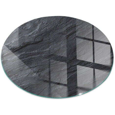 Décorative Plaque ronde de protection de sol en verre trempé pour cheminée ou poêle moderne Texture surface pierre Ronde fi 80
