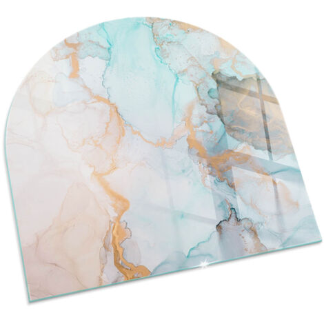 Base décorative Plaque Carrée en verre trempé de sol avec impression moderne sous cheminée Motif fluide abstrait 100x100 cm