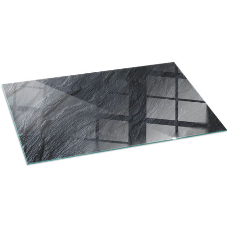 Plaque de protection de sol en verre pour cheminée ou poêle moderne anti-chaleur et étincelles Texture surface pierre 100x50 cm