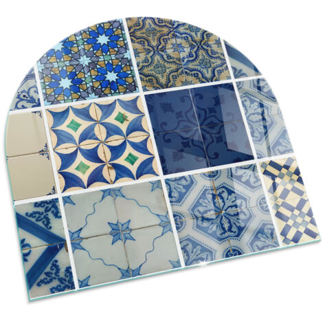 Plaque Carrée en verre trempé pour cheminée protection contre les braises et étincelles Motifs de carreaux en céramique 100x100 cm (1/5)