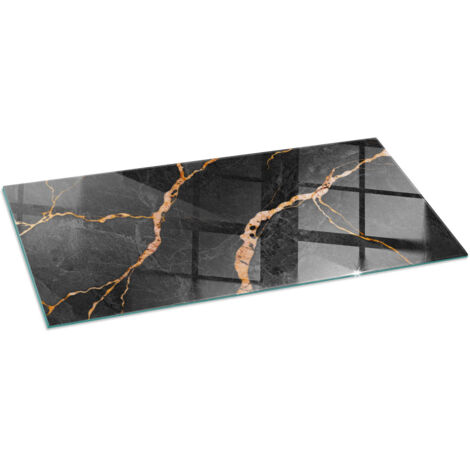 Décorative Plaque en verre trempé pour avec impression pour cheminée de protection pour salon Marbre élégant avec veines 125x50 cm
