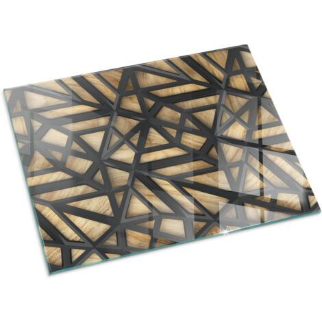 Plaque Rectangulaire de protection en verre trempé pour cheminée protection contre les étincelles Géométrie avec bois 80x60 cm