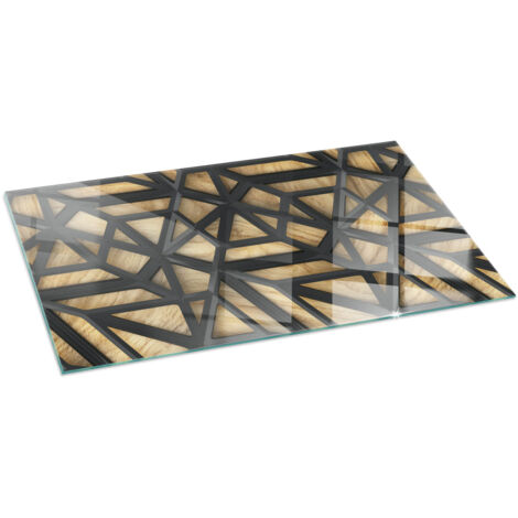 Grande Plaque de sol pour cheminée ou poêle en verre trempé avec impression Géométrie avec bois 140x70 cm (1/5)