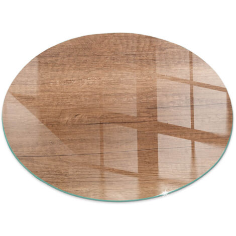 Plaque de protection en verre trempé pour cheminée protection contre les étincelles Motif bois naturel Ronde fi 60 cm