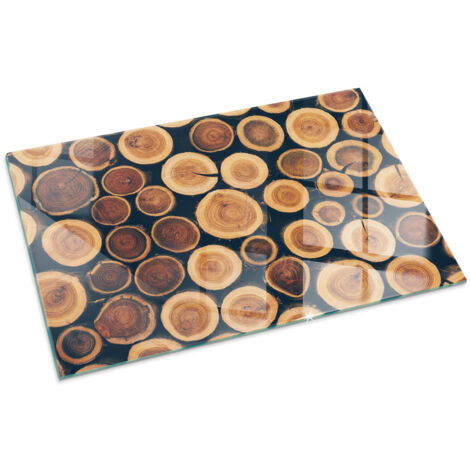 Base décorative Plaque Rectangulaire en verre trempé de sol avec impression moderne sous cheminée Boîte en bois découpé 100x70 cm (1/5)