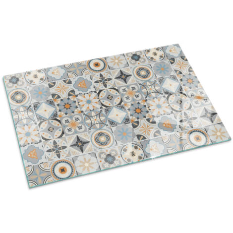 Plaque Rectangulaire en verre trempé de sol décorative imprimée premium sous cheminée Motifs mosaïques sur carreaux 100x70 cm