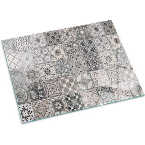 Plaque Rectangulaire de sol pour cheminée en verre trempé avec impression Motifs de carreaux décoratifs 80x60 cm