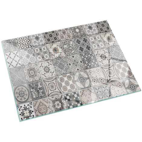 Plaque Rectangulaire avec impression en verre trempé pour cheminée indépendante de sol Motifs de carreaux décoratifs 60x40 cm