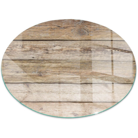 Plaque ronde de protection de sol en verre trempé pour cheminée ou poêle à bois pare-feu contre les étincelles Planches en bois naturel Ronde fi 80