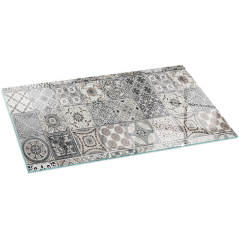 Plaque de protection de sol en verre pour cheminée ou poêle moderne anti-chaleur et étincelles Motifs de carreaux décoratifs 100x50 cm