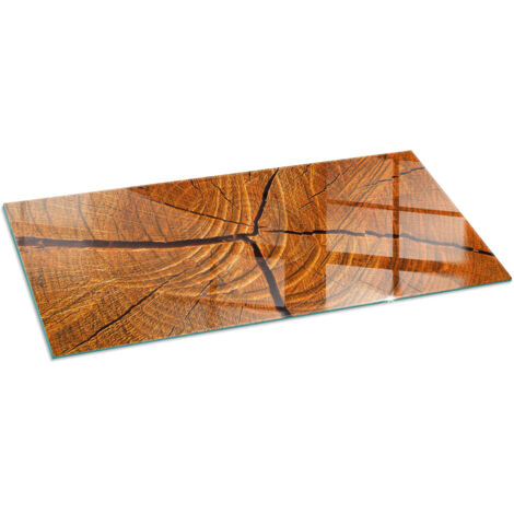 Plaque de sol pour cheminée ou poêle en verre trempé avec impression Grain de bois en coupe transversale 125x50 cm