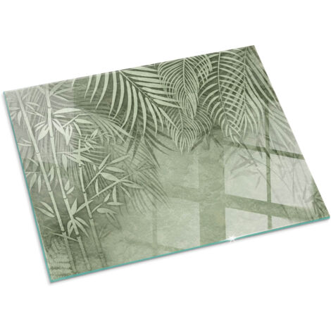 Plaque Rectangulaire décorative imprimée pour cheminée protection de sol avec impression décorative Feuilles tropicales en arrière-plan 80x60 cm